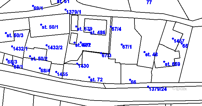 Parcela st. 67/3 v KÚ Kamýk nad Vltavou, Katastrální mapa