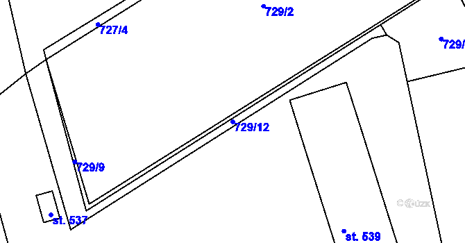 Parcela st. 729/12 v KÚ Kamýk nad Vltavou, Katastrální mapa
