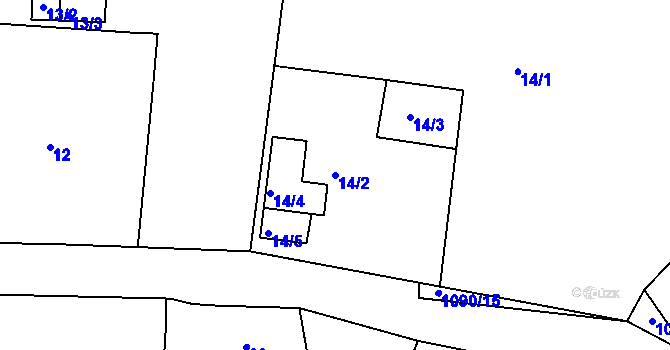 Parcela st. 14/2 v KÚ Kanice u Domažlic, Katastrální mapa