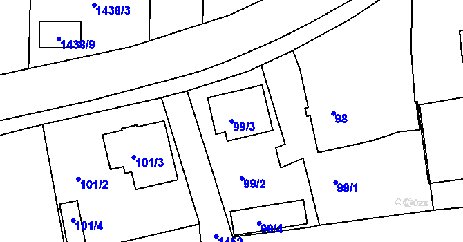 Parcela st. 99/3 v KÚ Kanice u Domažlic, Katastrální mapa