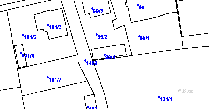 Parcela st. 99/4 v KÚ Kanice u Domažlic, Katastrální mapa