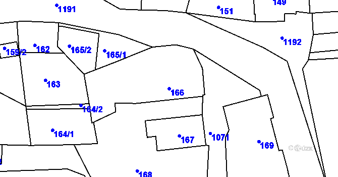 Parcela st. 166 v KÚ Kanice u Domažlic, Katastrální mapa