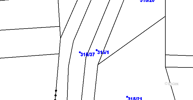 Parcela st. 315/1 v KÚ Kanice u Domažlic, Katastrální mapa