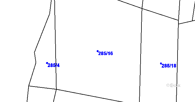 Parcela st. 285/16 v KÚ Kanice u Domažlic, Katastrální mapa