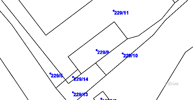 Parcela st. 229/9 v KÚ Kanice u Domažlic, Katastrální mapa