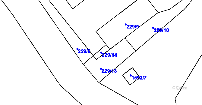 Parcela st. 229/14 v KÚ Kanice u Domažlic, Katastrální mapa