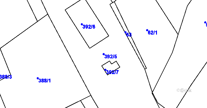 Parcela st. 392/5 v KÚ Kanice, Katastrální mapa