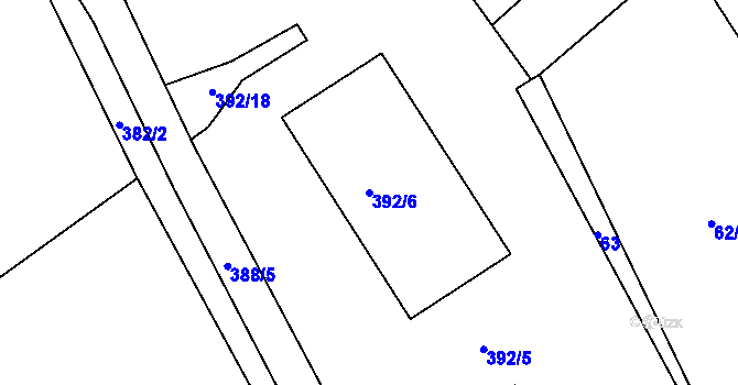 Parcela st. 392/6 v KÚ Kanice, Katastrální mapa