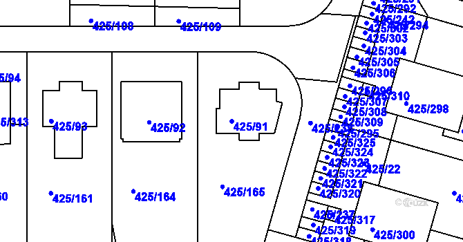 Parcela st. 425/91 v KÚ Kanice, Katastrální mapa