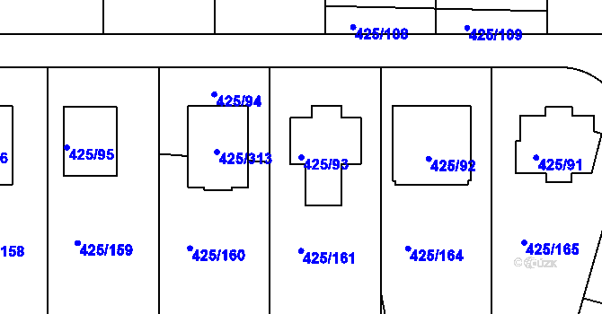 Parcela st. 425/93 v KÚ Kanice, Katastrální mapa