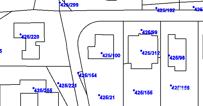 Parcela st. 425/100 v KÚ Kanice, Katastrální mapa