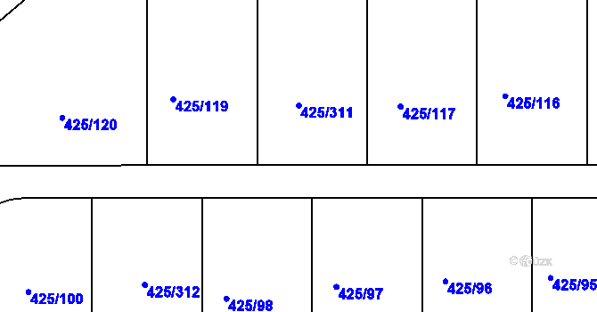 Parcela st. 425/103 v KÚ Kanice, Katastrální mapa