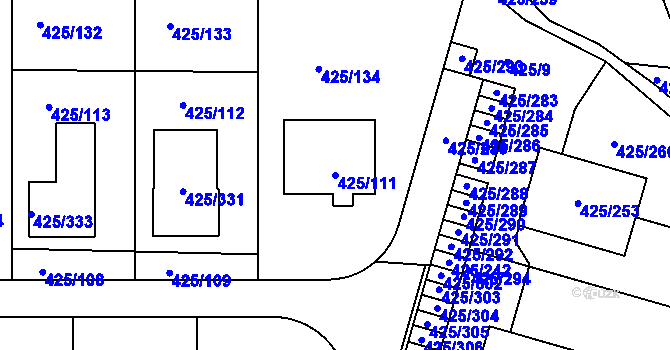 Parcela st. 425/111 v KÚ Kanice, Katastrální mapa