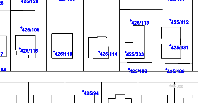 Parcela st. 425/114 v KÚ Kanice, Katastrální mapa