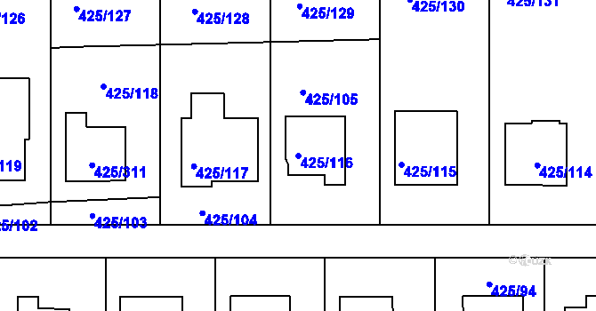 Parcela st. 425/116 v KÚ Kanice, Katastrální mapa