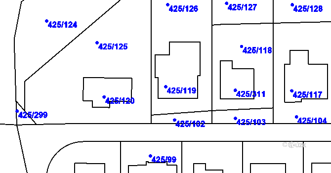 Parcela st. 425/119 v KÚ Kanice, Katastrální mapa