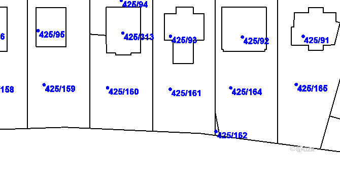 Parcela st. 425/161 v KÚ Kanice, Katastrální mapa