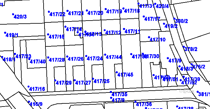 Parcela st. 417/44 v KÚ Kanice, Katastrální mapa