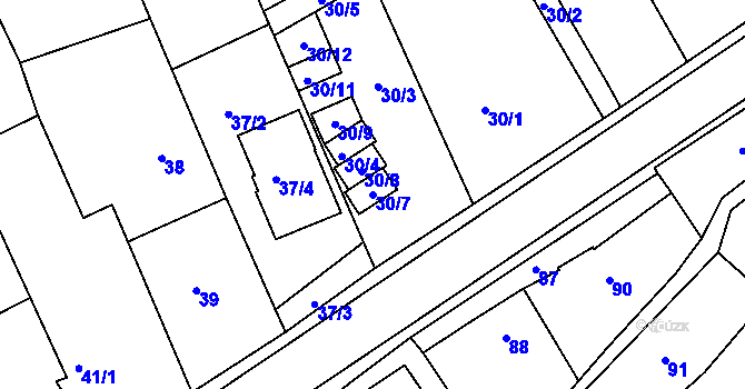 Parcela st. 30/7 v KÚ Kanice, Katastrální mapa
