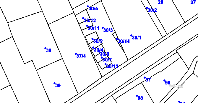 Parcela st. 30/8 v KÚ Kanice, Katastrální mapa