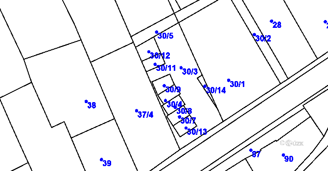 Parcela st. 30/9 v KÚ Kanice, Katastrální mapa