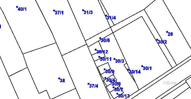 Parcela st. 30/12 v KÚ Kanice, Katastrální mapa