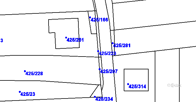 Parcela st. 425/223 v KÚ Kanice, Katastrální mapa