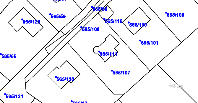 Parcela st. 565/111 v KÚ Kanice, Katastrální mapa