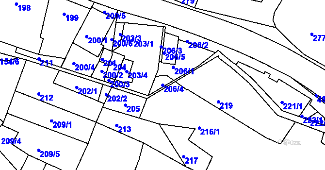 Parcela st. 206/4 v KÚ Kanice, Katastrální mapa