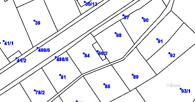 Parcela st. 86/2 v KÚ Kanice, Katastrální mapa