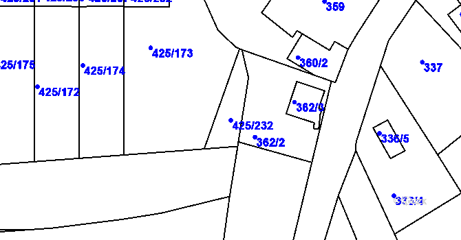 Parcela st. 425/232 v KÚ Kanice, Katastrální mapa
