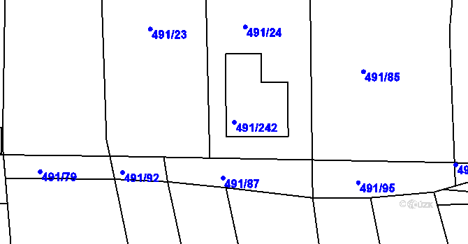 Parcela st. 491/242 v KÚ Kanice, Katastrální mapa