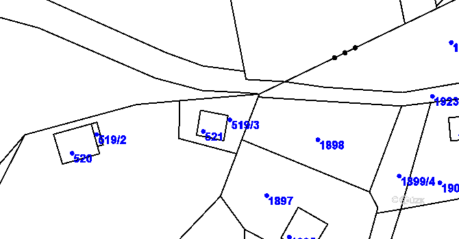 Parcela st. 519/3 v KÚ Kanice, Katastrální mapa