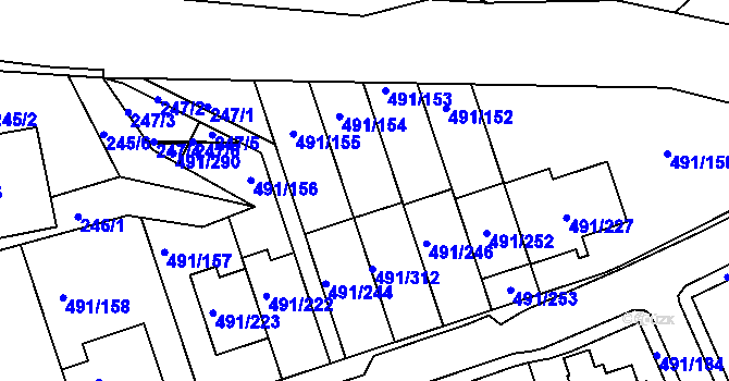Parcela st. 491/154 v KÚ Kanice, Katastrální mapa
