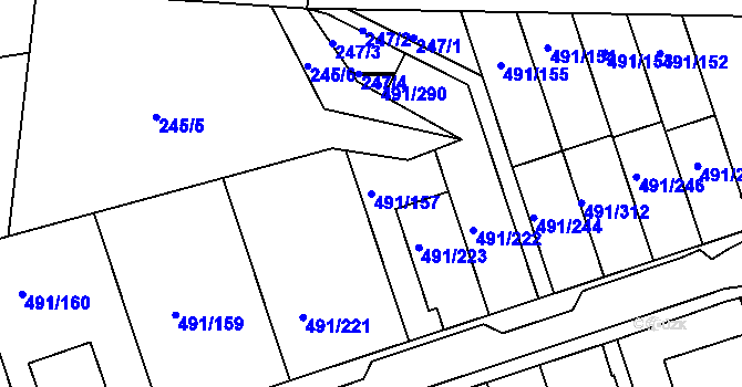 Parcela st. 491/157 v KÚ Kanice, Katastrální mapa