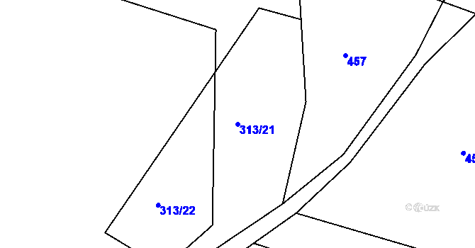 Parcela st. 313/21 v KÚ Kanice, Katastrální mapa