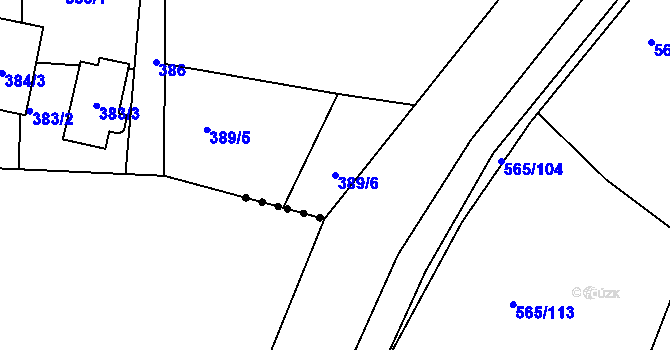 Parcela st. 389/6 v KÚ Kanice, Katastrální mapa