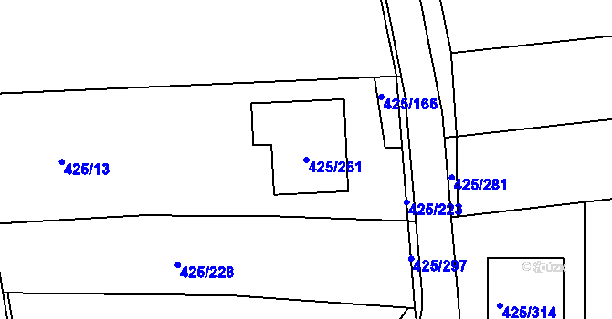 Parcela st. 425/261 v KÚ Kanice, Katastrální mapa