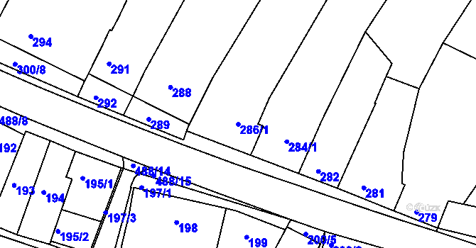 Parcela st. 286/1 v KÚ Kanice, Katastrální mapa