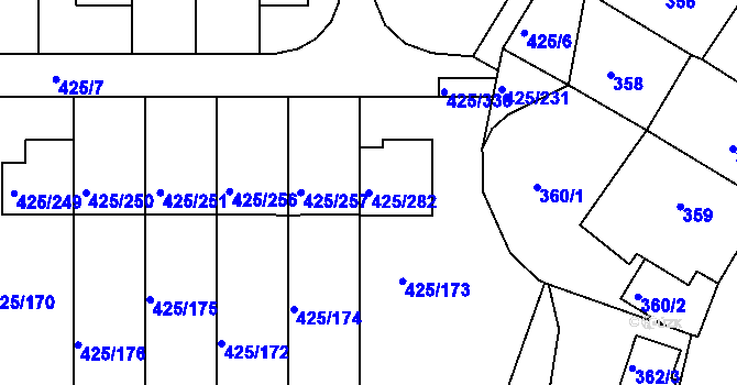 Parcela st. 425/282 v KÚ Kanice, Katastrální mapa