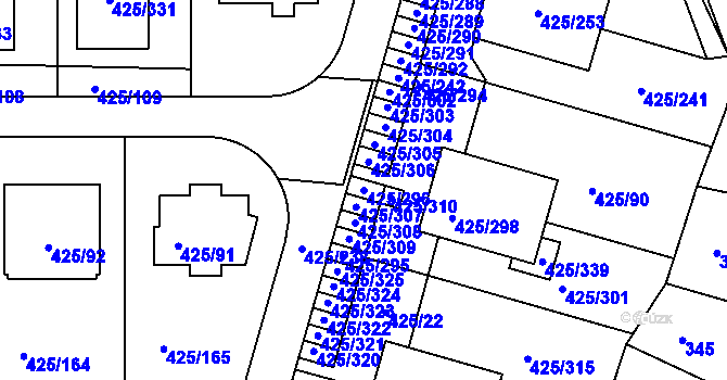 Parcela st. 425/296 v KÚ Kanice, Katastrální mapa