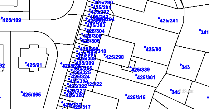Parcela st. 425/298 v KÚ Kanice, Katastrální mapa