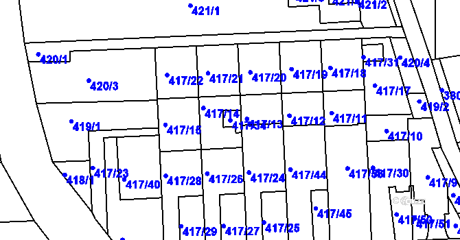Parcela st. 417/34 v KÚ Kanice, Katastrální mapa