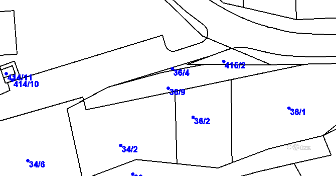 Parcela st. 36/9 v KÚ Kanice, Katastrální mapa