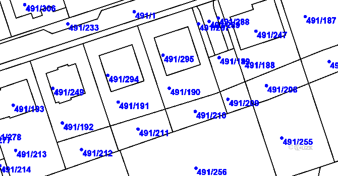 Parcela st. 491/190 v KÚ Kanice, Katastrální mapa