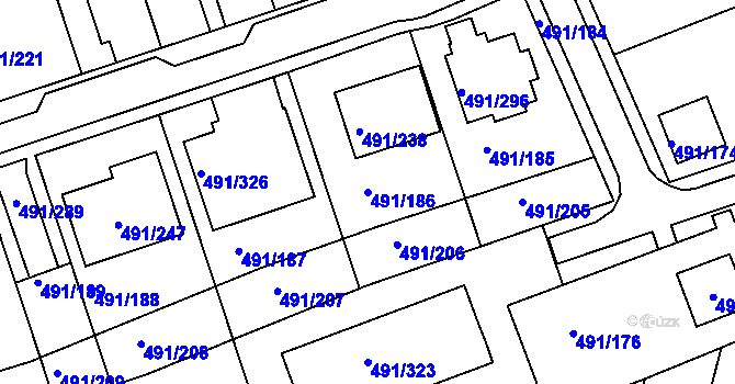 Parcela st. 491/186 v KÚ Kanice, Katastrální mapa
