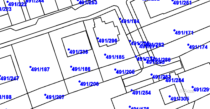 Parcela st. 491/185 v KÚ Kanice, Katastrální mapa