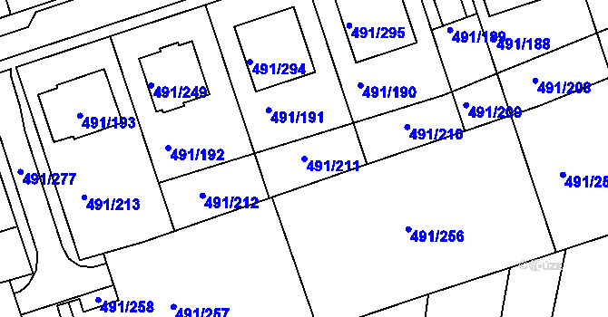 Parcela st. 491/211 v KÚ Kanice, Katastrální mapa