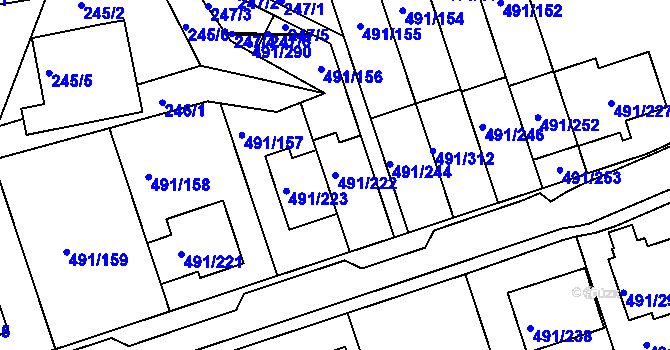 Parcela st. 491/222 v KÚ Kanice, Katastrální mapa