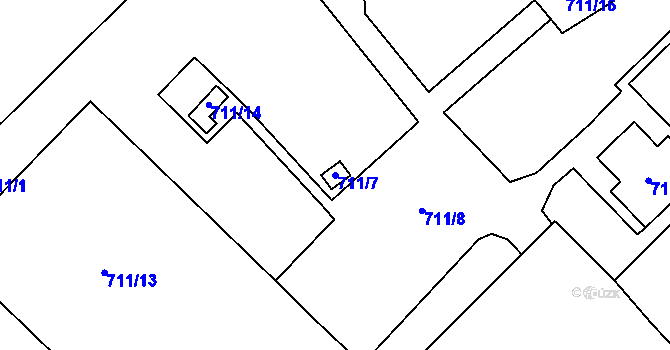 Parcela st. 711/7 v KÚ Kanice, Katastrální mapa